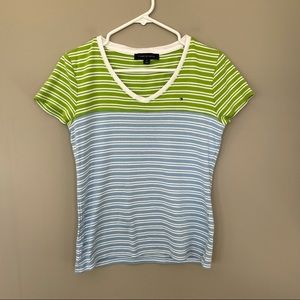 Tommy Hilfiger Green/Blue/White Striped Tee M